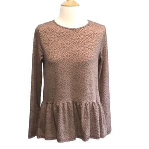 GAZE Women's Small Micro Leopard‎ Print Babydoll Long Sleeve Top Feminine Cozy